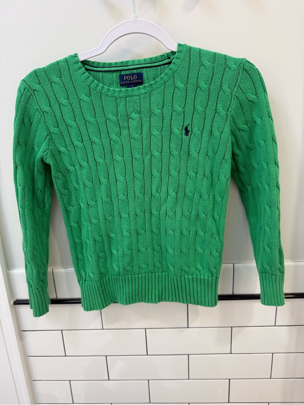 Polo by Ralph Lauren Kelly Green Cable-Knit Crewneck Sweater